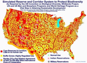 The United Nations biodiversity "Wildlands" map of the futuristic United States. 