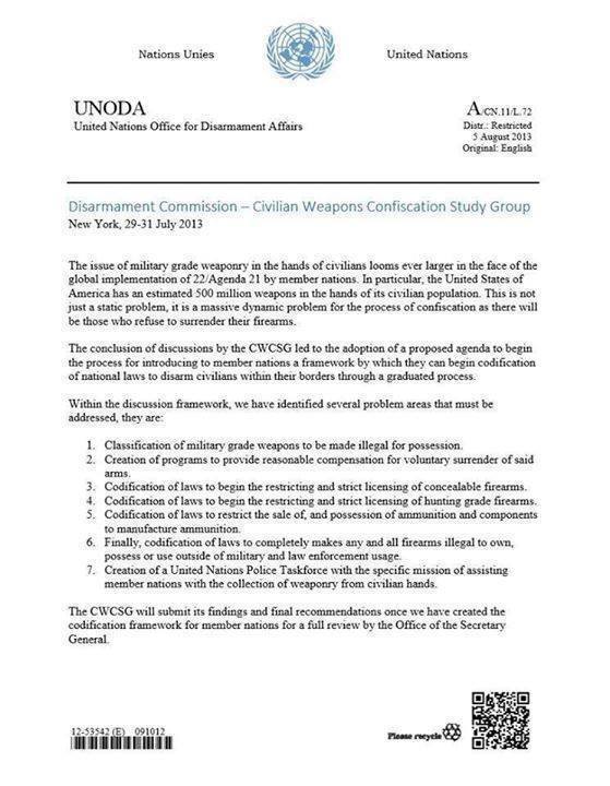 The UN and its cohorts have accomplished steps 1-5 (see below). They are now working on steps 6 and 7 which would constitute complete disarmament of the American people. 