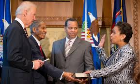 Loretta Lynch sworn in as Attorney General, as she swore before Almighty God, to protect and defend the Constitution. 