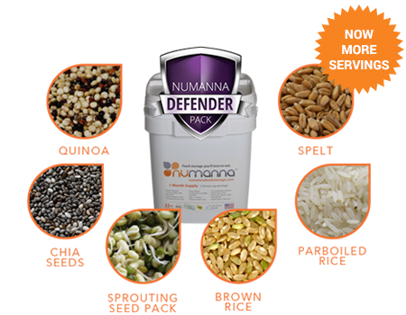 With 15% of all farmers quitting the business, you need to store your own food while you still can.. This is our Defender Pack. Each Defender Pack comes with 124 servings of our traditional GMO-Free, Easy-Fix meals plus a healthy supply of Organic Grains and Super Foods.The Defender Pack is a new way to look at what you store for Emergencies. Any family would be wise to start here when building their supplies.